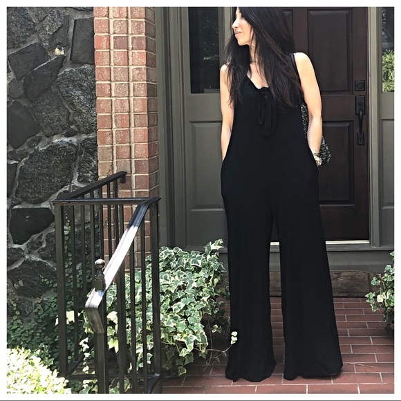 Pants - Black tank wide leg side pockets jumpsuit